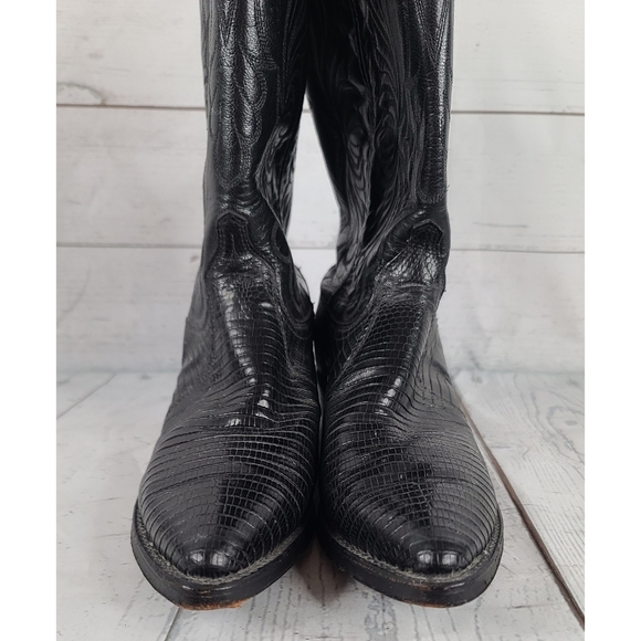 Dan Post 7.5 Medium Cowboy Boots Black Lizard Leather Great Western Boot Co - Picture 2 of 8